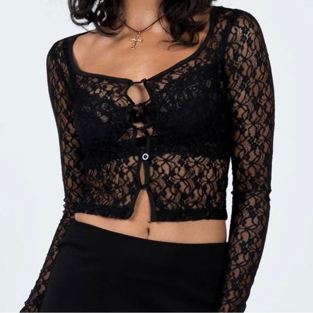 Princess Polly black lace button up top
